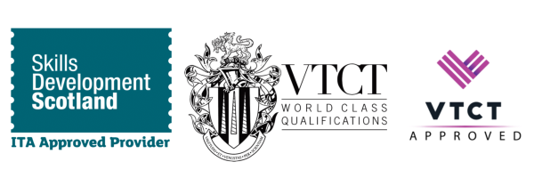 Logo of Skills Development Scotland, VTCT World class Qualifications and VTCT Approved