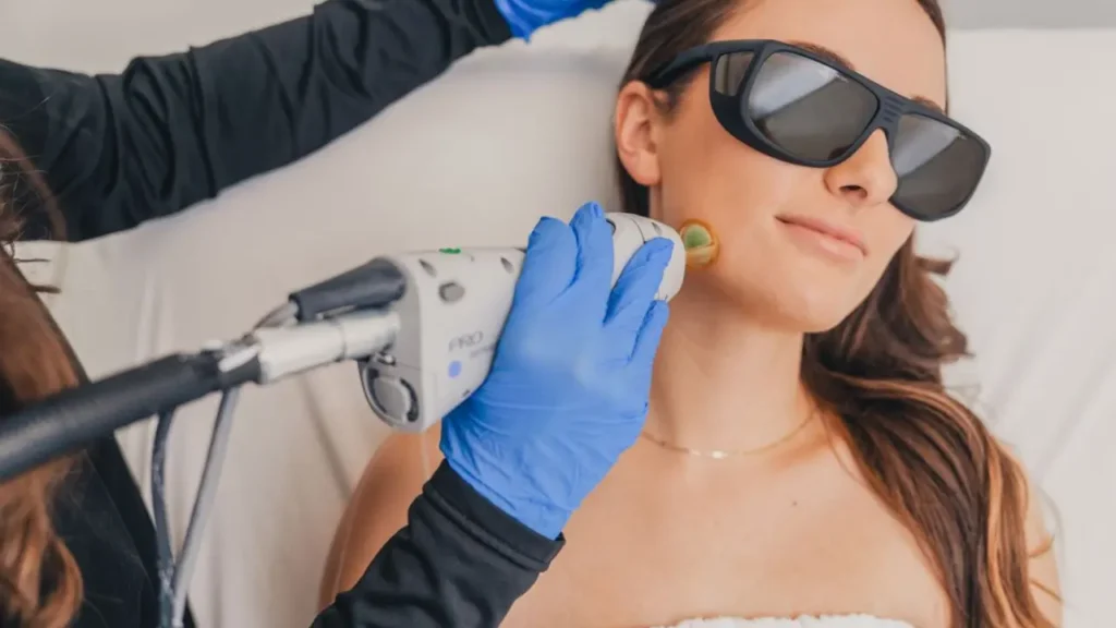 Laser hair removal treatment being performed on a client
