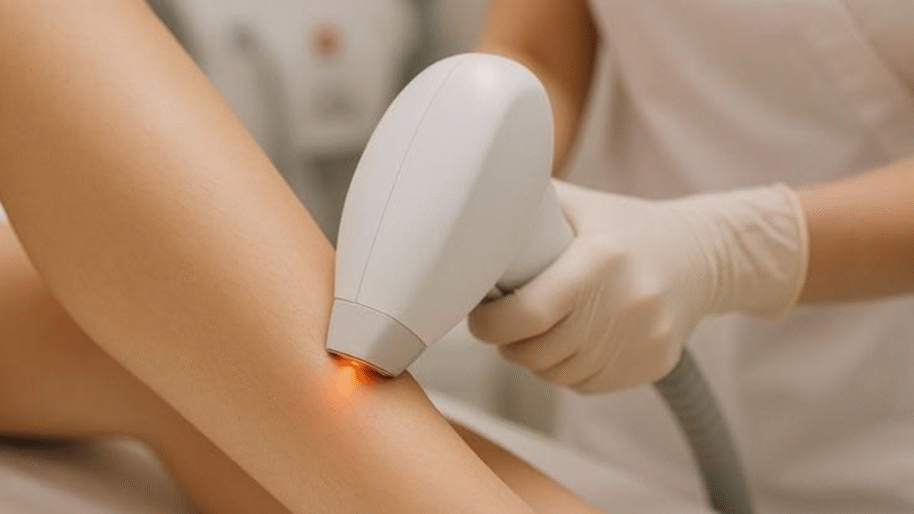Laser technician performing a laser treatment on a client